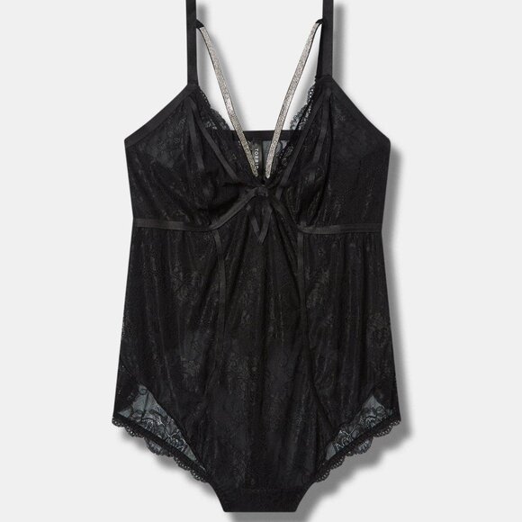 ❤️NWT VINTAGE TORRID LINGERIE DIAMANTE RHINESTONE LACE STRAPPY THONG BODYSUIT 2X - Picture 9 of 11